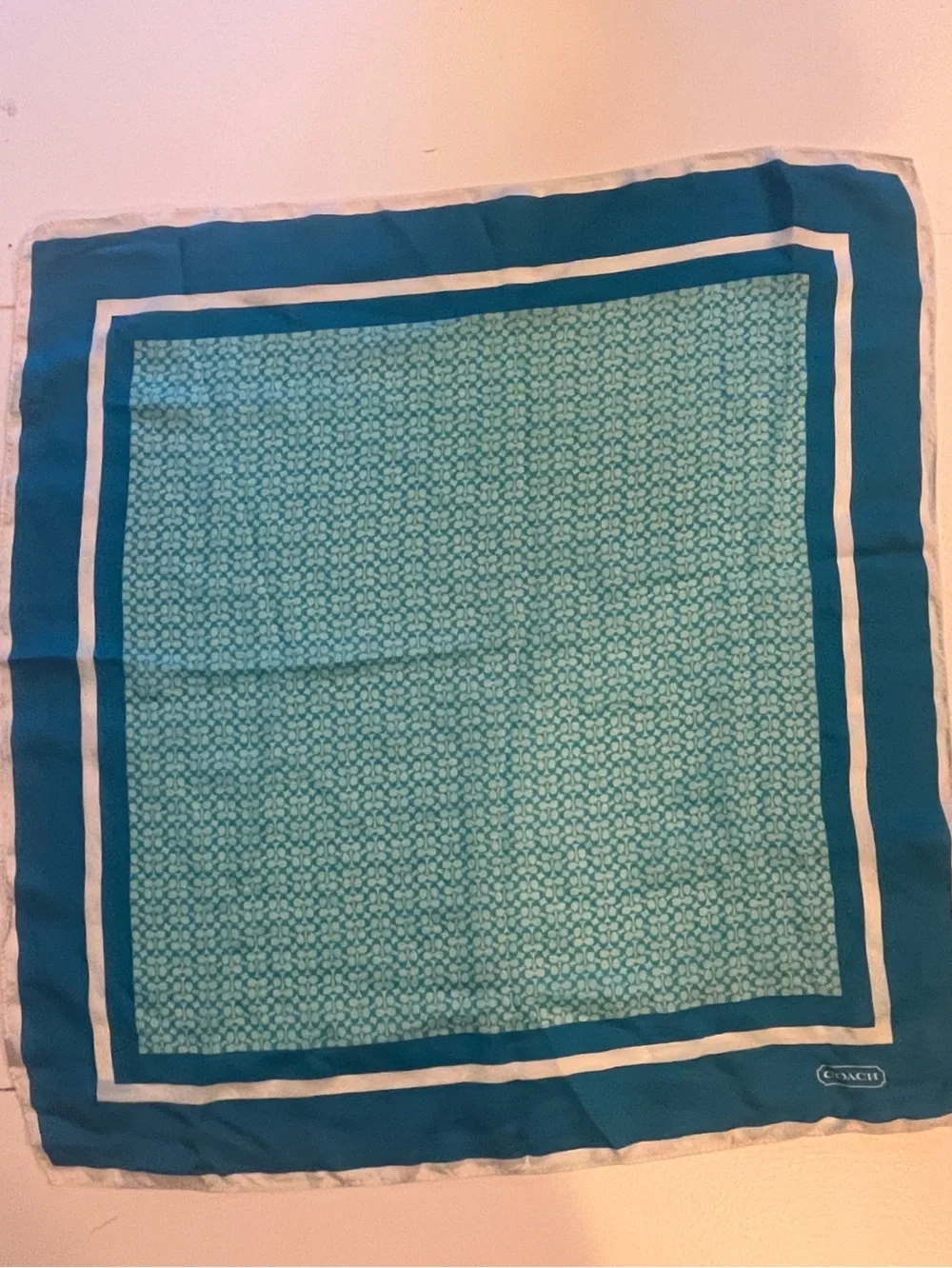 Coach Teal Patterned C logo  Silk Scarf